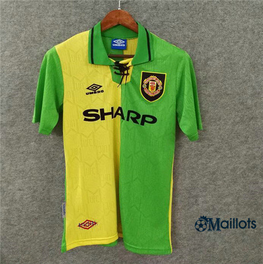 Maillot Rétro football Manchester United Exterieur Vert/Jaune 1992-94