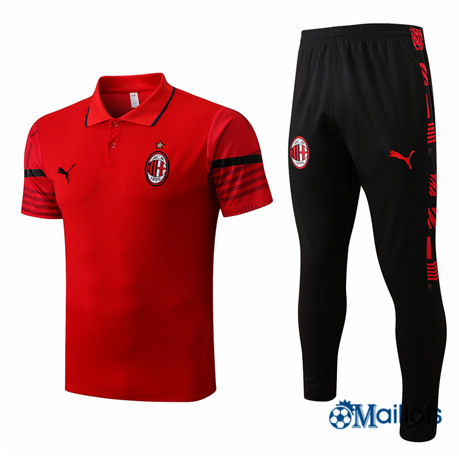 Grossiste omaillots Maillot Foot polo AC Milan et Pantalon Ensemble Training Rouge/Noir 2022-2023