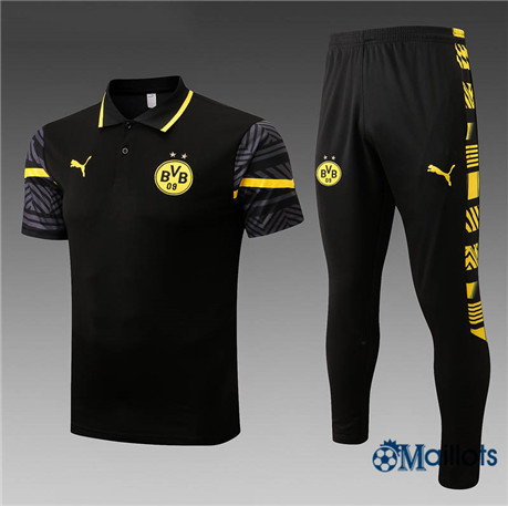 Grossiste omaillots Maillot Foot polo Borussia Dortmund et Pantalon Ensemble Training Noir 2022-2023
