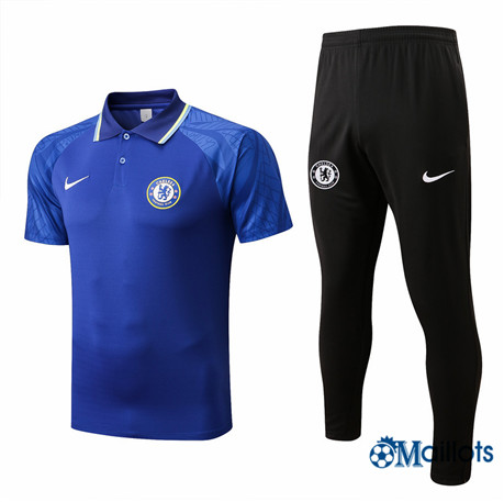 Grossiste omaillots Maillot Foot polo Chelsea FC et Pantalon Ensemble Training Bleu/Noir 2022-2023
