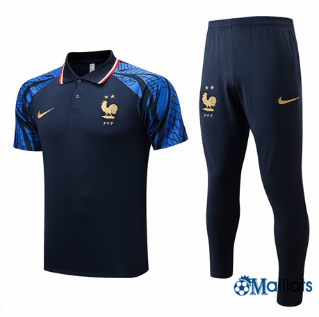 Grossiste omaillots Maillot Foot polo France et Pantalon Ensemble Training Bleu Marine 2022-2023