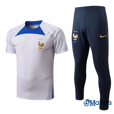 Grossiste omaillots Maillot Foot France et Pantalon Ensemble Training Blanc/Bleu Marine 2022-2023