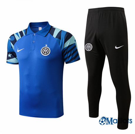 Grossiste omaillots Maillot Foot polo Inter Milan et Pantalon Ensemble Training Bleu 2022-2023