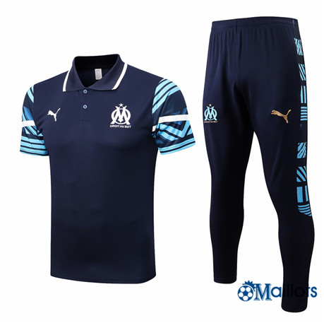 Grossiste omaillots Maillot Foot polo Marseille OM et Pantalon Ensemble Training Bleu Marine 2022-2023