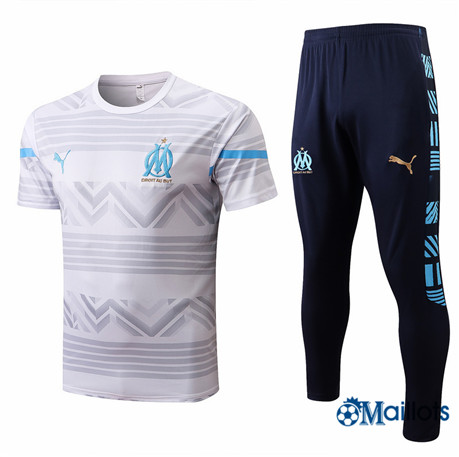 Grossiste omaillots Maillot Foot Marseille OM et Pantalon Ensemble Training Blanc/Bleu Marine 2022-2023