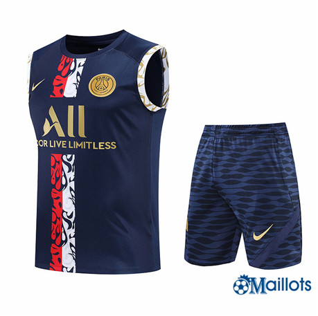 Grossiste omaillots Maillot Foot Paris PSG Debardeur et Short Ensemble Training Bleu Marine 2022-2023