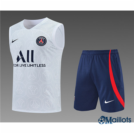 Grossiste omaillots Maillot Foot Paris PSG Debardeur et Short Ensemble Training Blanc/Bleu Marine 2022-2023