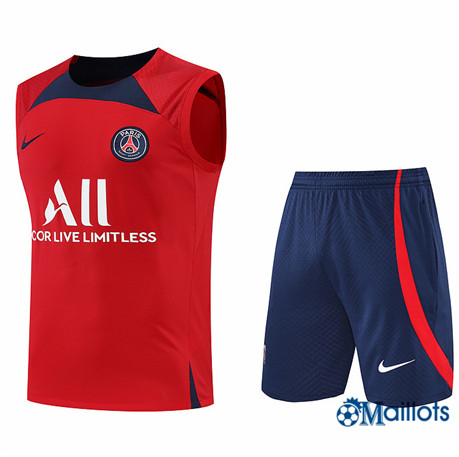Grossiste omaillots Maillot Foot Paris PSG Debardeur et Short Ensemble Training Rouge/Bleu Marine 2022-2023