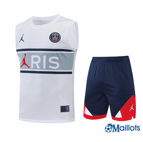 Grossiste omaillots Maillot Foot Paris PSG Debardeur et Short Ensemble Training Blanc/Bleu Marine 2022-2023