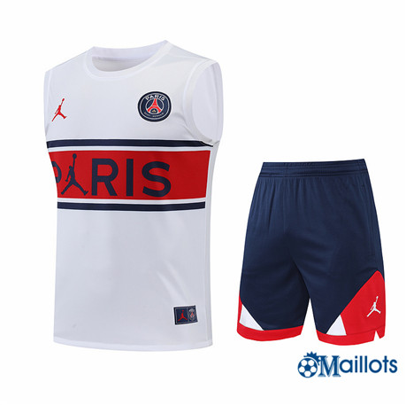 Grossiste omaillots Maillot Foot Paris PSG Debardeur et Short Ensemble Training Blanc/Bleu Marine/Rouge 2022-2023