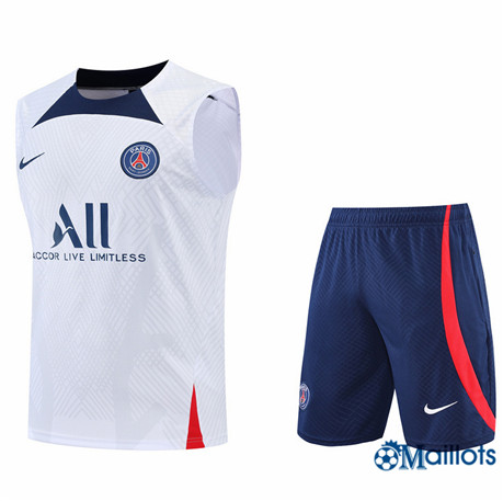 Grossiste omaillots Maillot Foot Paris PSG Debardeur et Short Ensemble Training Blanc/Bleu 2022-2023