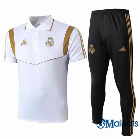 Maillot Entraînement POLO Real Madrid et pantalon Training Blanc/Noir 2019 2020
