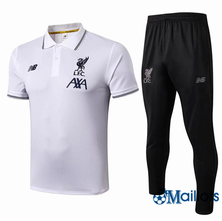 Maillot Entraînement POLO Liverpool et pantalon Training Blanc/Noir 2019 2020