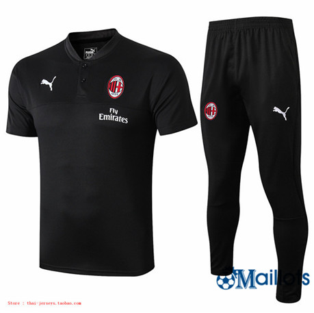 Maillot Entraînement AC Milan et pantalon Training Noir Col Rond 2019 2020