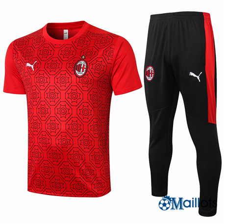 Grossiste Maillot Foot Entraînement AC Milan et Pantalon Ensemble Training Rouge 2020 2021