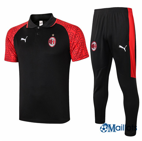 Grossiste Maillot sport Entraînement AC Milan POLO et Pantalon Ensemble Training Noir/Rouge 2020 2021