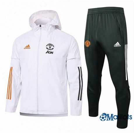 Grossiste Ensemble Coupe vent Manchester United Foot Homme Blanc 2020 2021