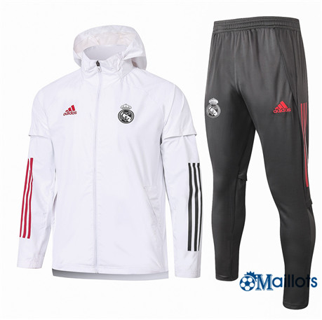 Grossiste Ensemble Coupe vent Real Madrid Foot Homme Blanc 2020 2021