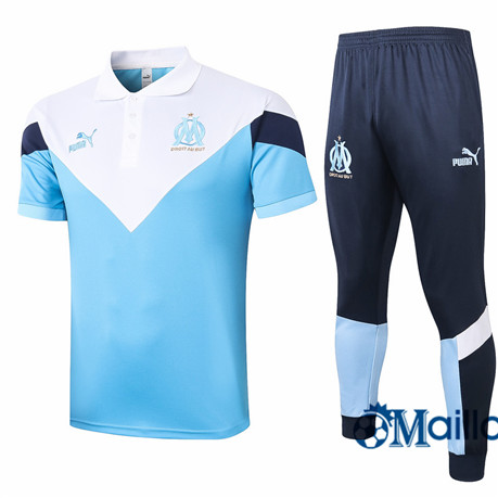 Maillot Entraînement Marseille OM Polo et pantalon Ensemble Training Bleu/Blanc 2020 2021