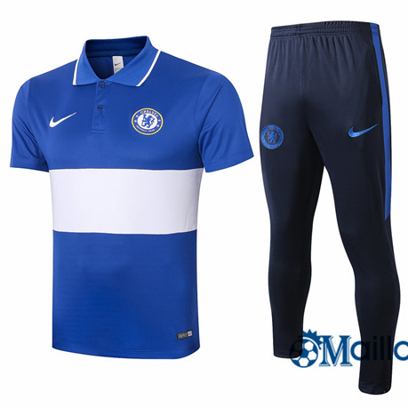 Maillot Entraînement Chelsea FC Polo et pantalon Ensemble Training Bleu/Blanc 2020 2021
