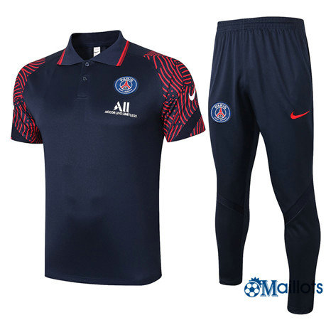 Omaillots Maillot foot Entraînement PSG Polo et pantalon Ensemble Training Bleu Marine/Rouge 2020 2021