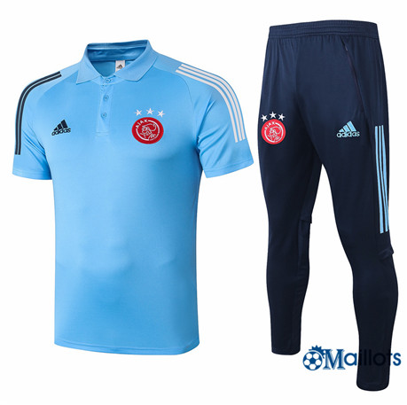 Maillot Entraînement AFC Ajax Polo Training et pantalon Ensemble Bleu Clair 2020 2021