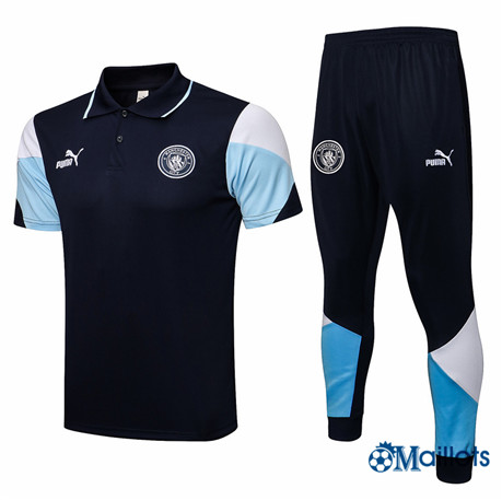 Grossiste Maillot foot Manchester City Polo et Pantalon Ensemble Training Bleu Marine 2021-2022