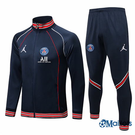 Grossiste Veste Survetement Foot PSG Jordan Homme Bleu Marine /Rouge 2021-2022