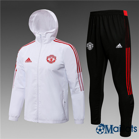 Grossiste Coupe vent Manchester United Foot Homme Blanc 2021 2022