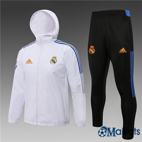 Grossiste Coupe vent Real Madrid Foot Homme Blanc 2021 2022