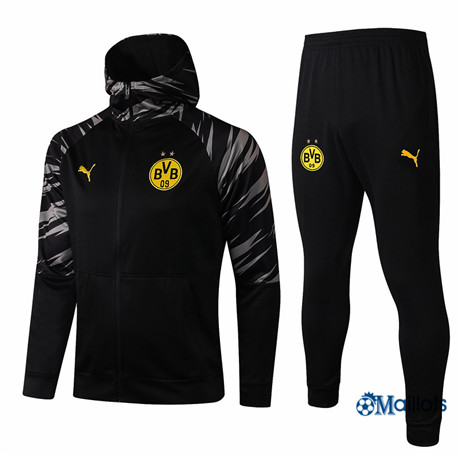 Grossiste Veste Survetement Borussia Dortmund Foot Homme a Capuche Noir 2021-2022