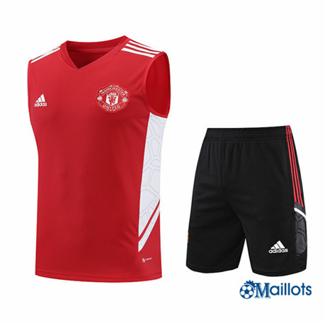 omaillots: Ensemble maillot foot Manchester United Debardeur et Short Ensemble Training Rouge 2022 2023 Original