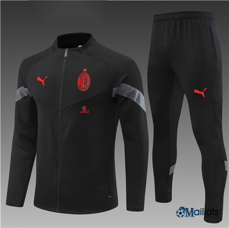 omaillots: Ensemble maillot Veste Survetement foot AC Milan Enfant & Junior Noir 2022 2023 Original
