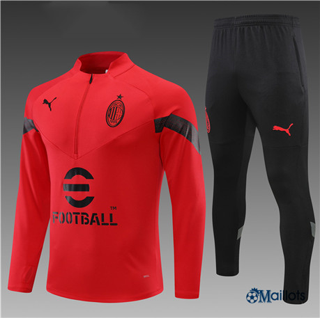 omaillots: Ensemble maillot Survetement foot AC Milan Enfant & Junior Rouge 2022 2023 moins cher