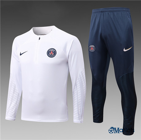 omaillots: Ensemble maillot Survetement foot Paris PSG Enfant & Junior Blanc 2022 2023 pas cher