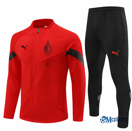 omaillots: Ensemble maillot Veste Survetement AC Milan Foot Homme Rouge 2022 2023 Outlet