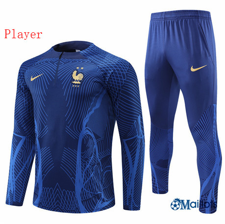 omaillots: Ensemble maillot Player Survetement France Foot Homme Bleu 2022 2023 Thailande