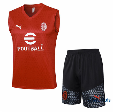 Maillot football AC Milan Debardeur et Shorts Ensemble Entraînement Rouge 2023 2024 omN243