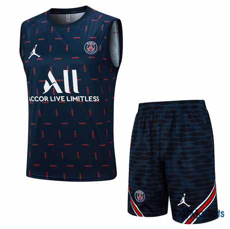 Maillot football Paris PSG Debardeur et Shorts Ensemble Entraînement Bleu marine 2023 2024 omN193