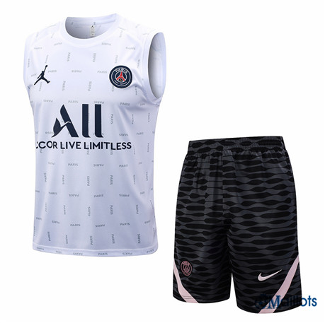 Maillot football Paris PSG Debardeur et Shorts Ensemble Entraînement Blanc 2023 2024 omN194