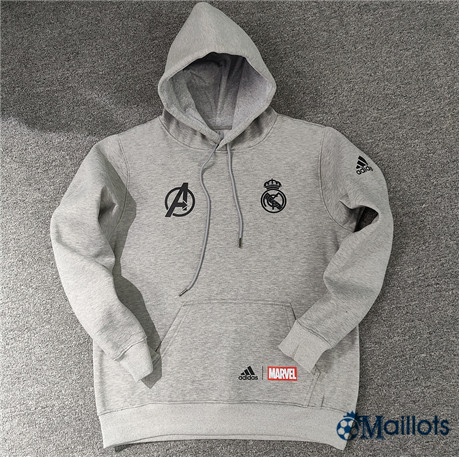 Omaillots Nouveau Maillot Foot Sweat à Capuche - Training Real Madrid gris 2022