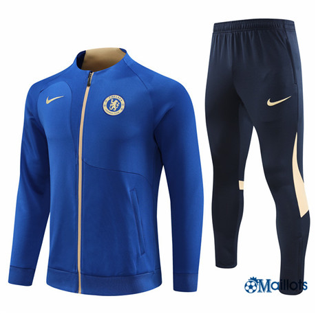 Nouveau Ensemble Maillot Veste Survetement Chelsea FC Homme Bleu 2023-2024 om603