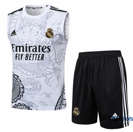 Grossiste Maillot foot Real Madrid Debardeur et Shorts Ensemble Training Blanc 2024-2025