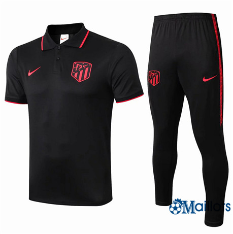 Maillot Entraînement Atletico Madrid POLO et pantalon Training Noir/Rouge bande 2019 2020