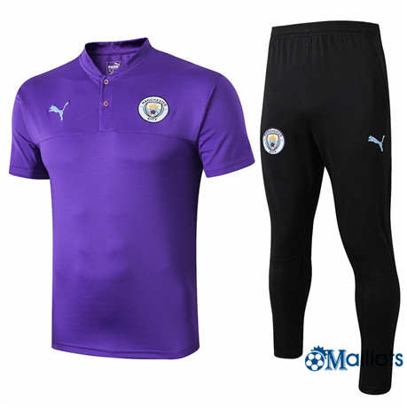 Maillot Entraînement Manchester City et pantalon Training Violet/Noir Col V 2019 2020