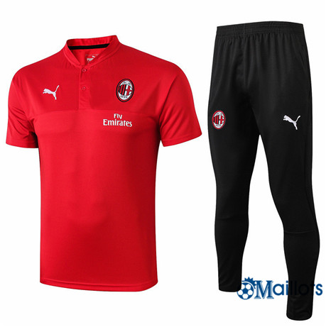 Maillot Entraînement AC Milan et pantalon Training Rouge/Noir Col V 2019 2020