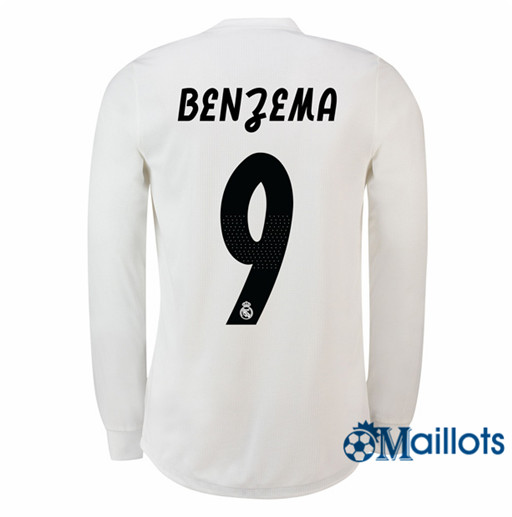 Maillot de Football Real Madrid 9 Benzema Domicile Manche Longue 2018 2019
